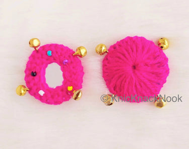 Circle Shaped Mirrored Applique With Jingle Bell Beads And Multicoloured Beads, Bohemian Applique, Summer Applique